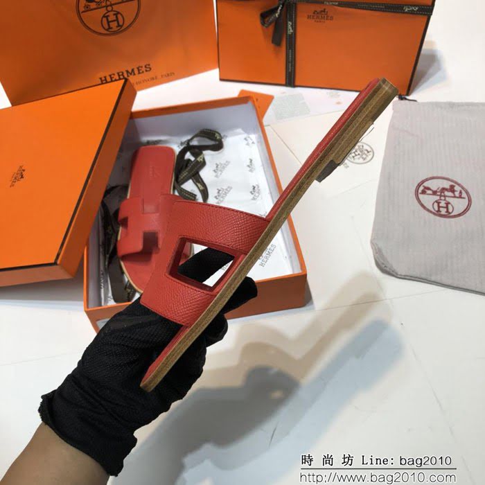 HERMES愛馬仕 頂級品質 2018手掌紋系列 貴婦拖鞋 休閒百搭款 真皮底女拖鞋  dsX1423